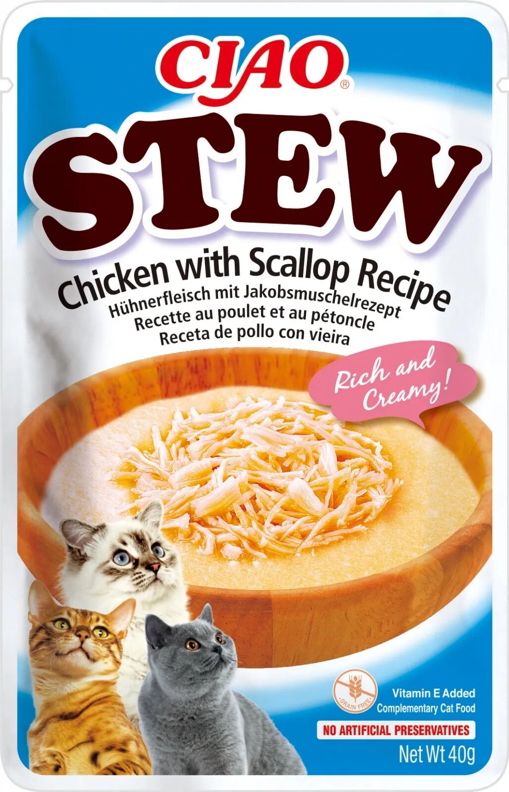 Inaba Ciao Stew Pui și Scoici plic hrană umedă fără cereale pisici (în sos) 40g