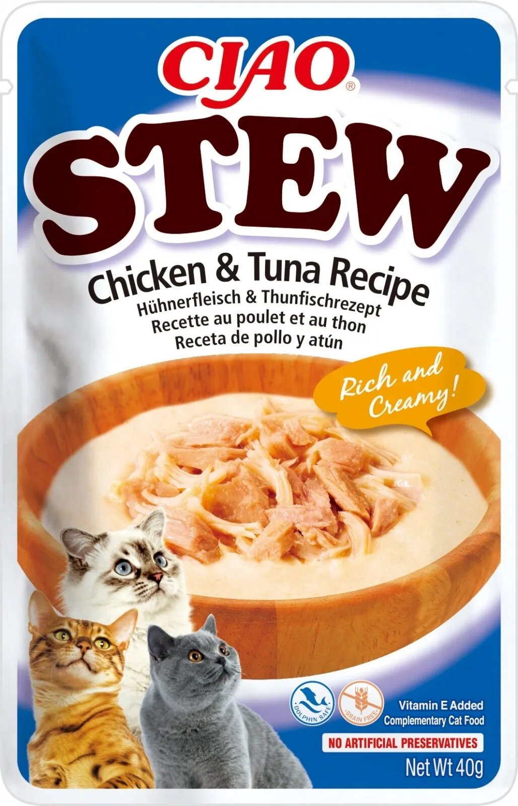 Inaba Ciao Stew Pui și Ton plic hrană umedă fără cereale pisici (în sos) 40g