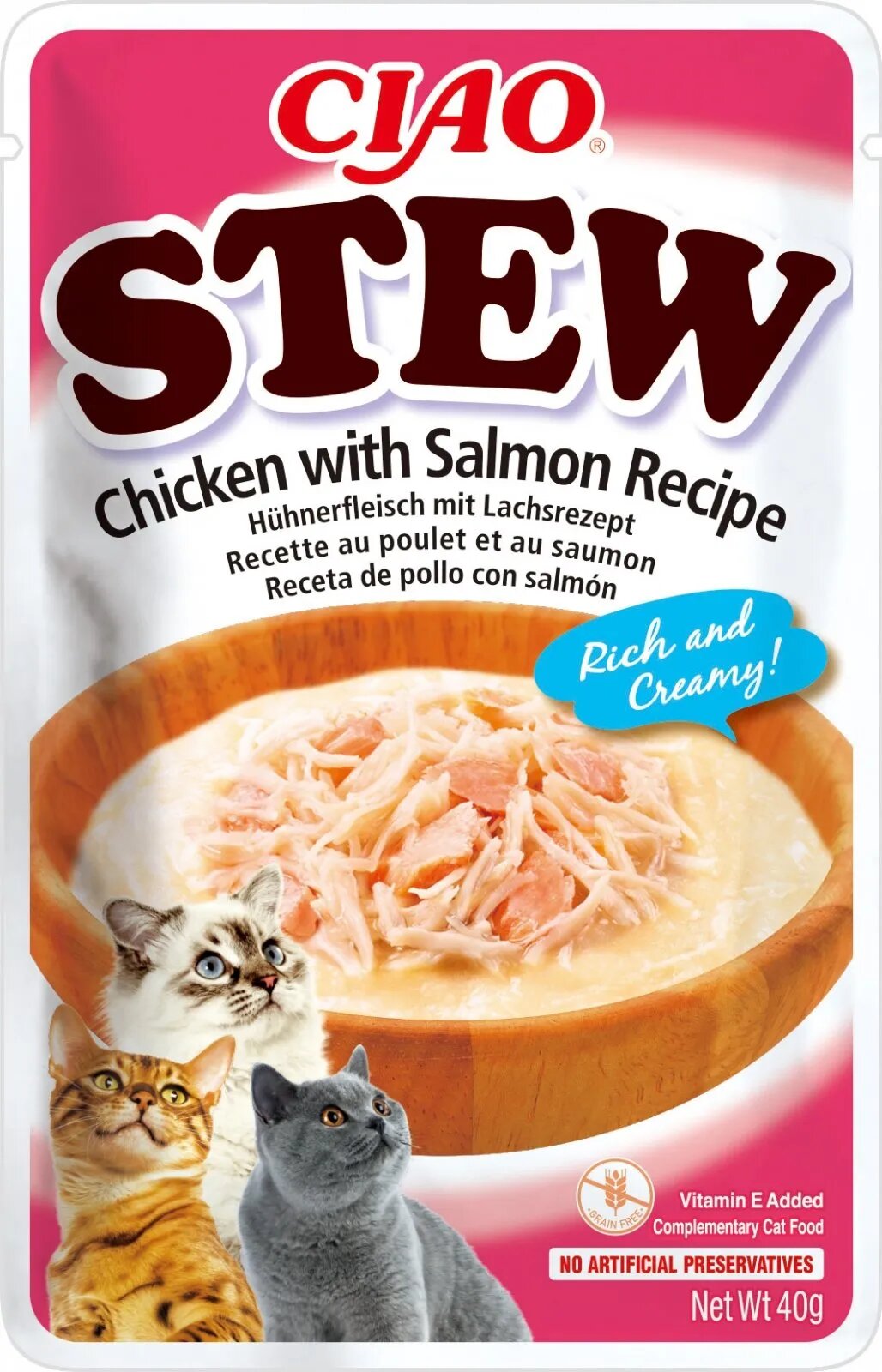 Inaba Ciao Stew Somon și Pui plic hrană umedă fără cereale pisici (în sos) 40g