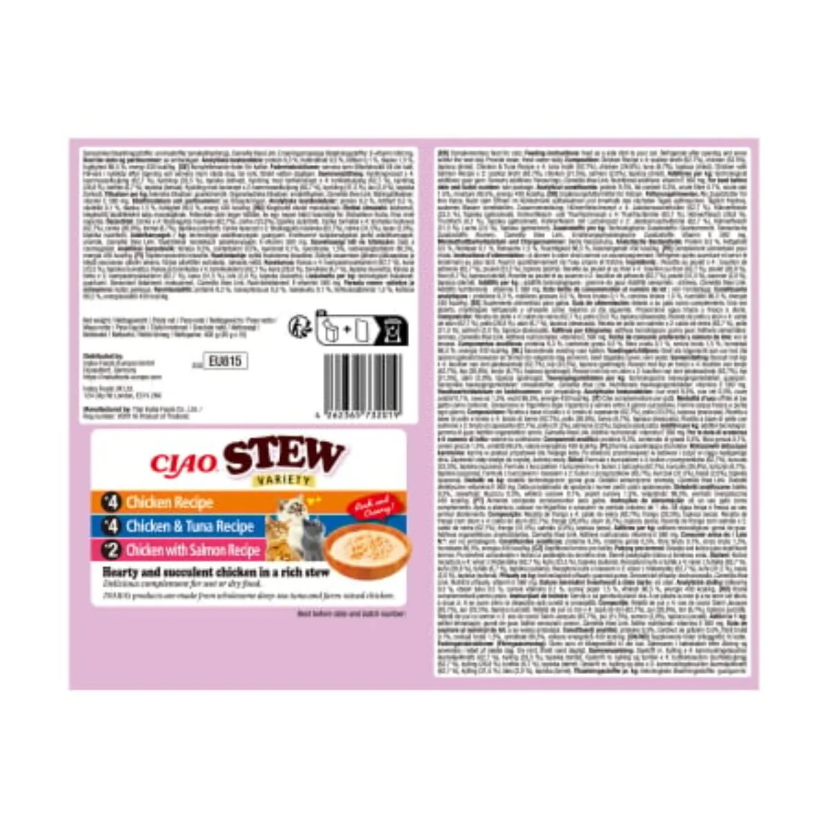 Inaba Ciao Stew Variety cu Pui Ton și Somon cutie hrană umedă fără cereale pisici (în supă) 400g
