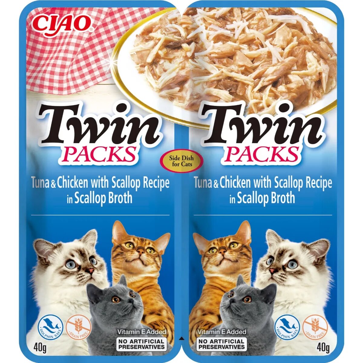 Inaba Ciao Twin Packs Ton Pui și Scoici plic hrană umedă fără cereale pisici (topping) 80g