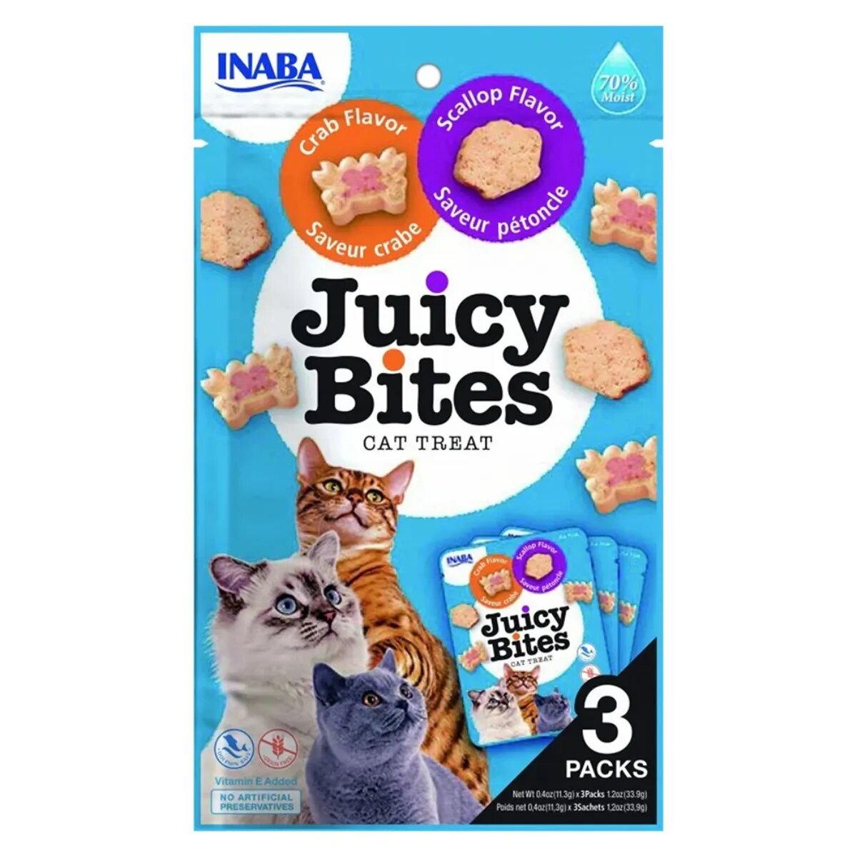 Inaba Juicy Bites Scoici și Crab plic recompense fără cereale pisici 33.9g