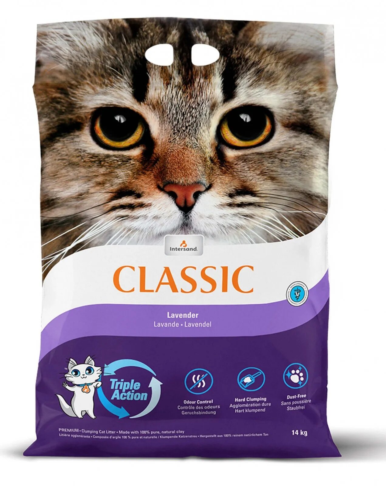 Intersand EXTREME CLASSIC Lavanda așternut igienic pisici granule bentonită aglomerant fără praf 14kg