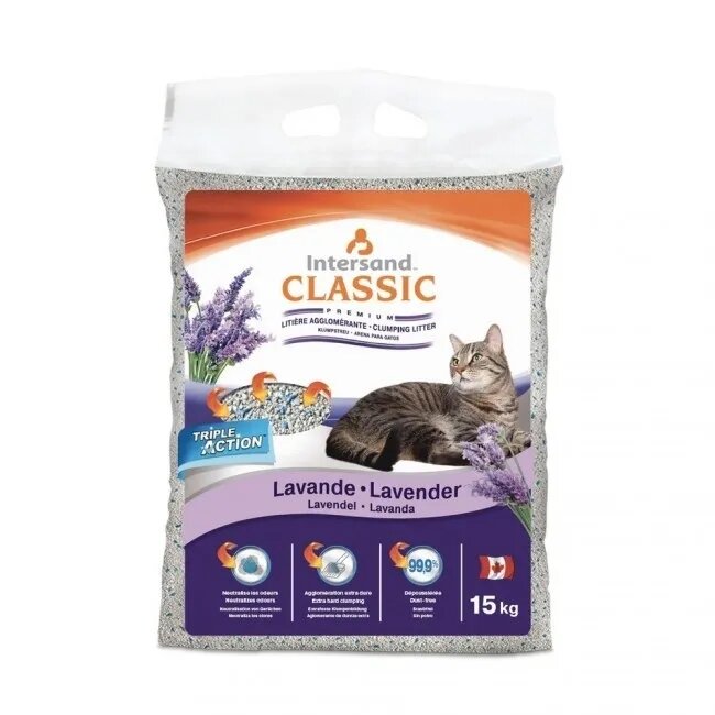 Intersand EXTREME CLASSIC Lavanda așternut igienic pisici granule bentonită aglomerant fără praf 14kg