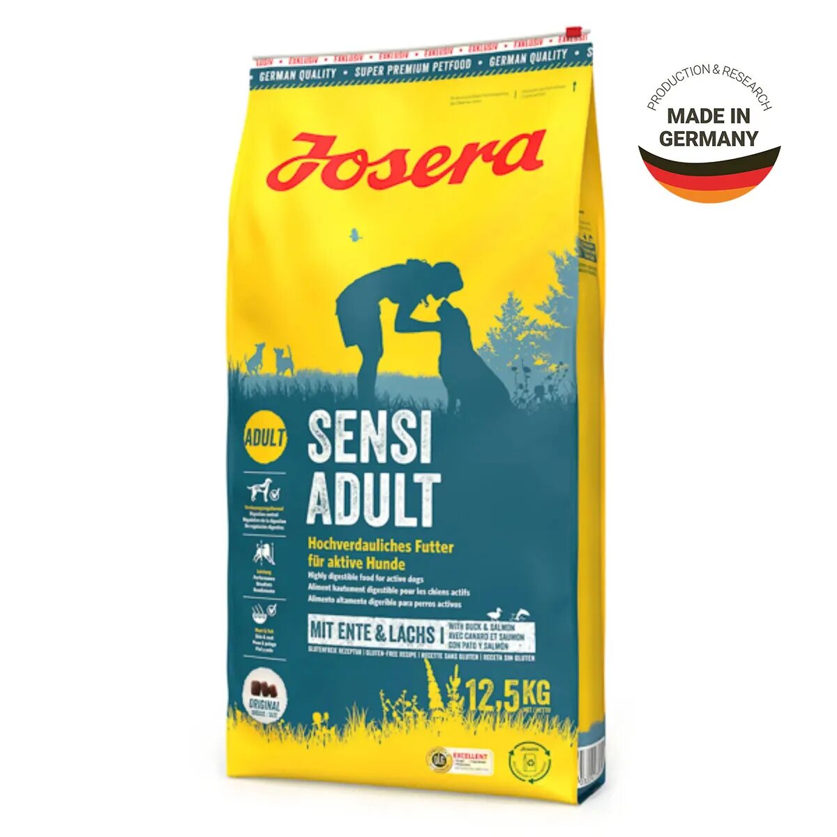 Josera Sensi Adult XS-XL Rață și Somon hrană uscată câini sistem digestiv 12.5kg
