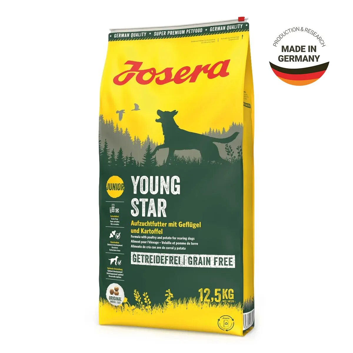 Josera Youngstar XS-XL Pasăre hrană uscată fără cereale câini junior sistem digestiv 12.5kg