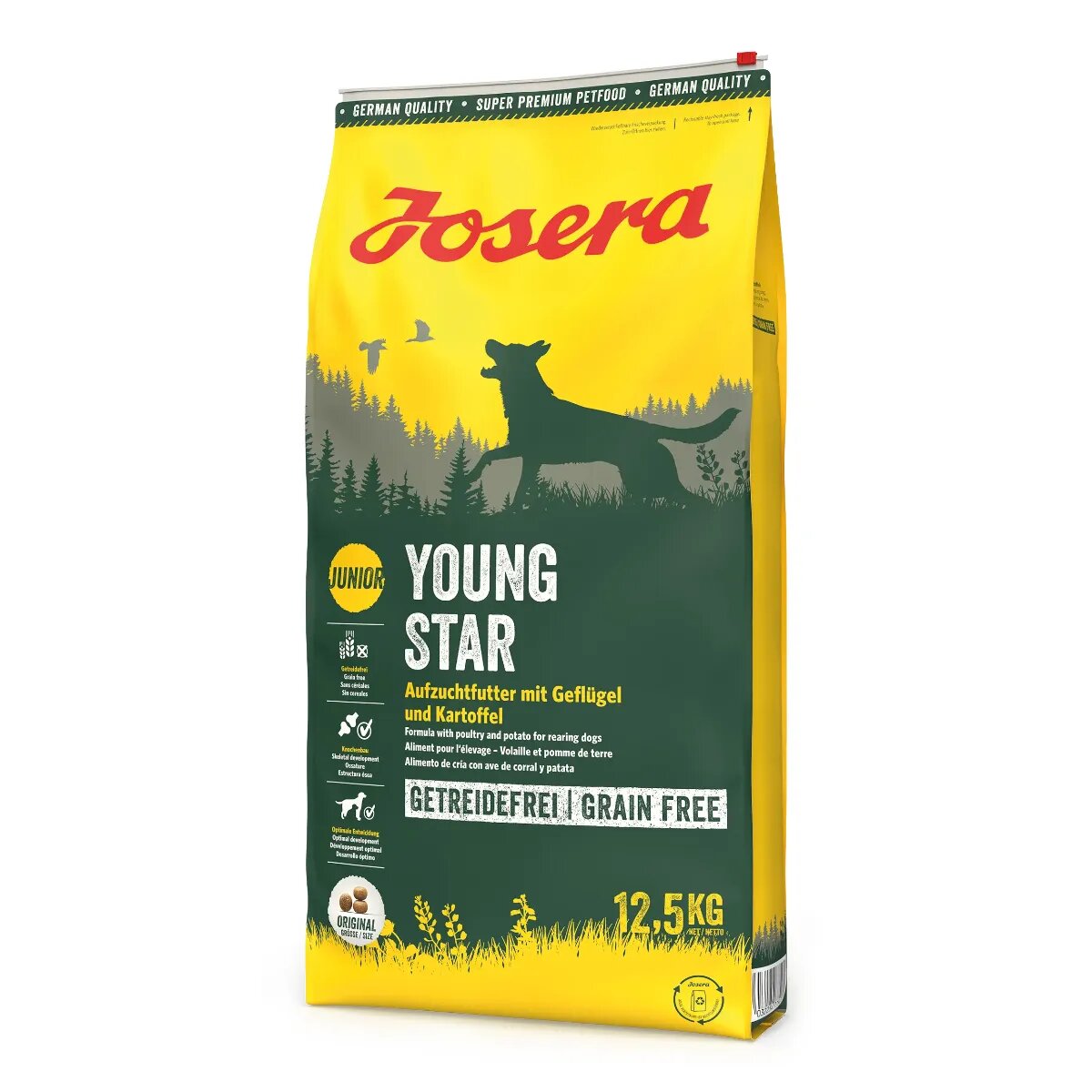 Josera Youngstar XS-XL Pasăre hrană uscată fără cereale câini junior sistem digestiv 12.5kg