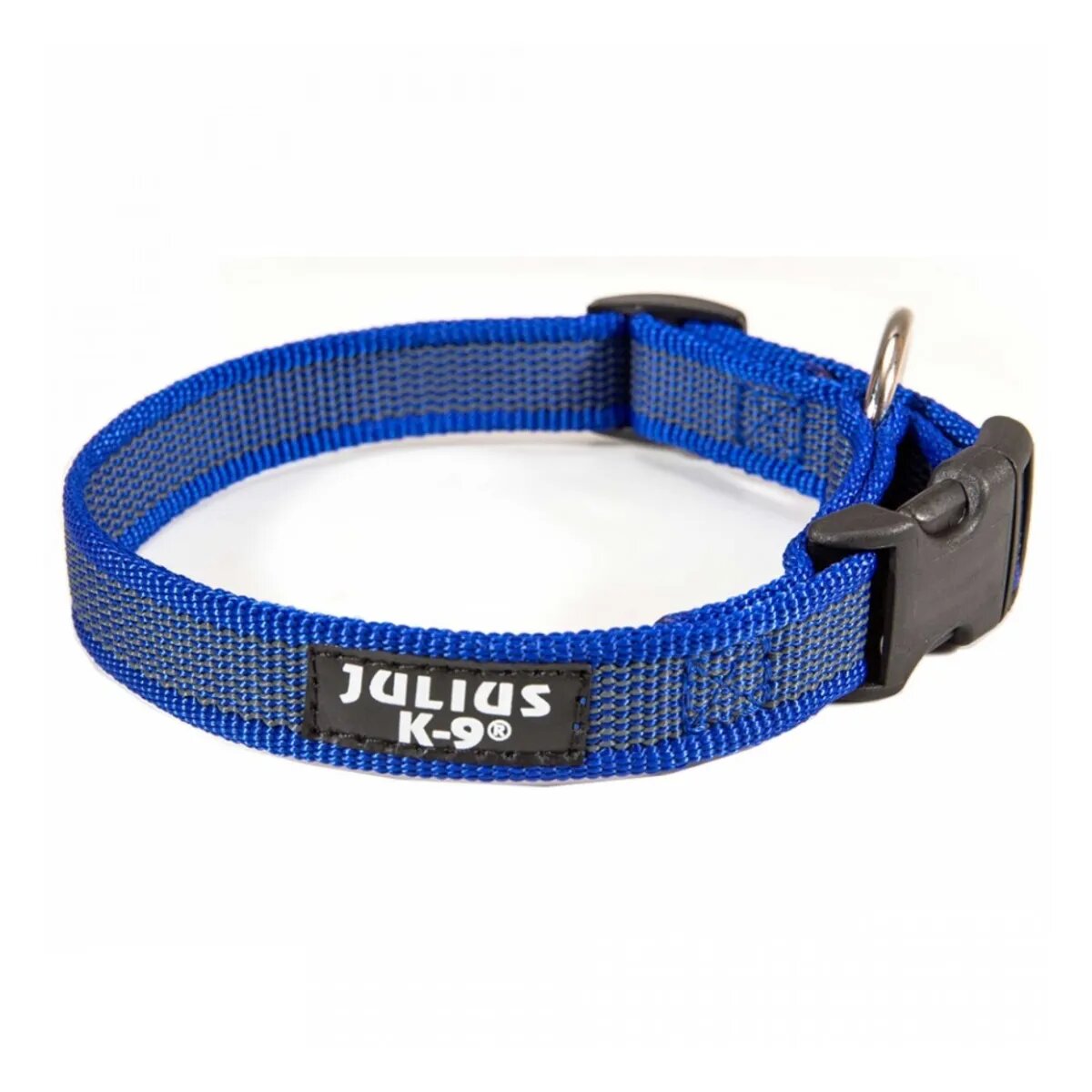 Julius-K9 Color & Gray zgardă ajustabilă cu mâner câini nylon 20mm x 27-42cm albastru cu gri
