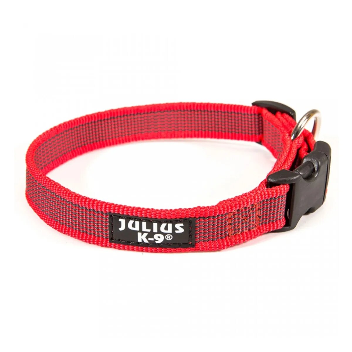 Julius-K9 Color & Gray zgardă ajustabilă cu mâner câini nylon 25mm x 39-45cm roșu