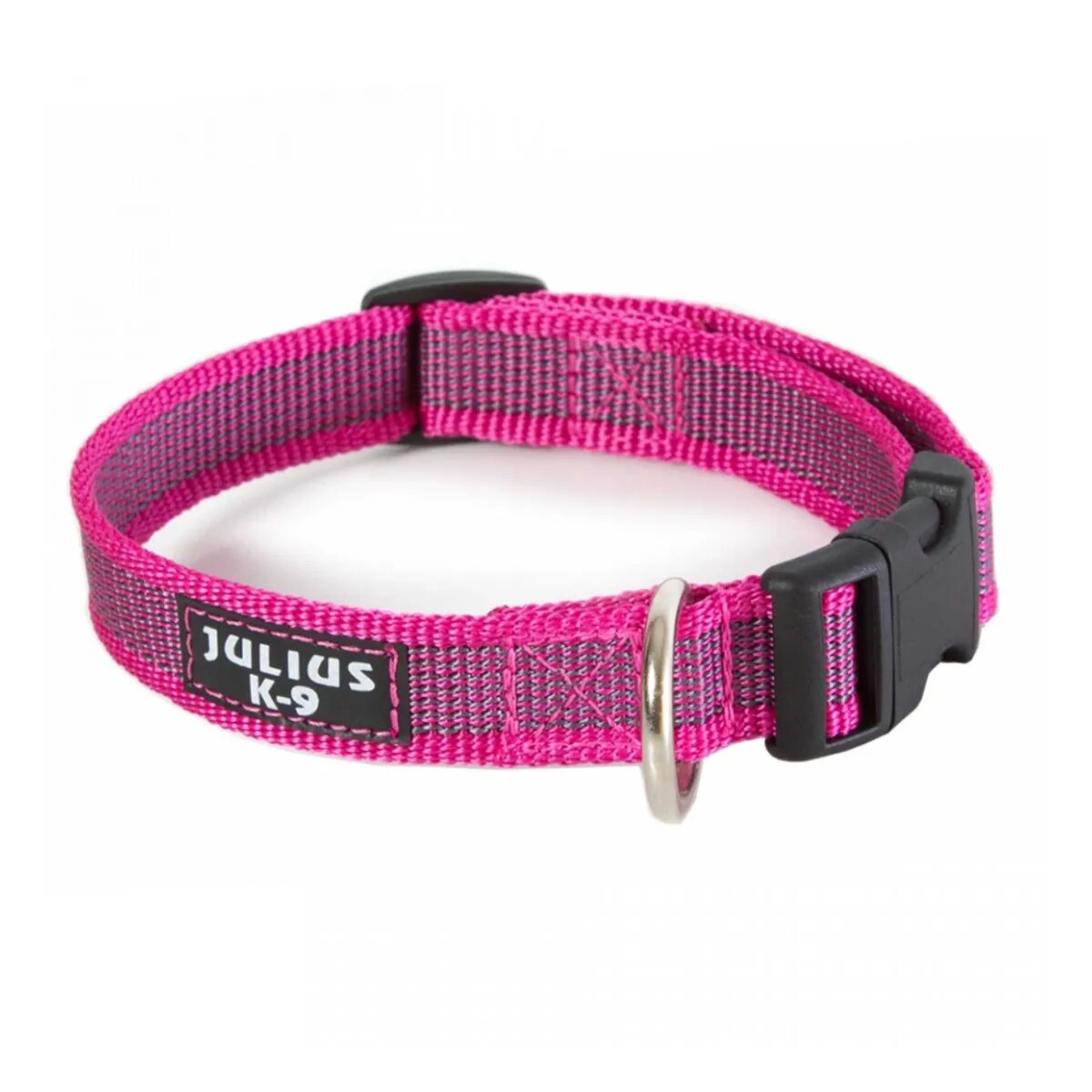 Julius-K9 Color & Gray zgardă ajustabilă cu mâner câini nylon 25mm x 39-45cm roz