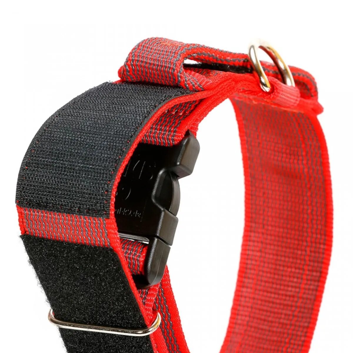 Julius-K9 Color & Gray zgardă ajustabilă cu mâner câini nylon 40mm x 38-53cm roșu cu gri