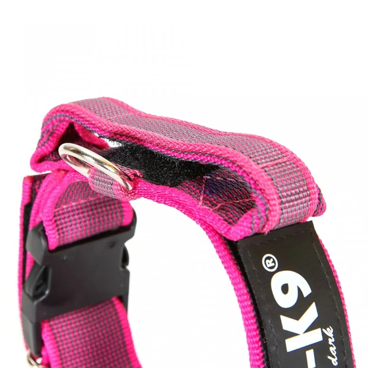 Julius-K9 Color & Gray zgardă ajustabilă cu mâner câini nylon 40mm x 38-53cm roz cu gri