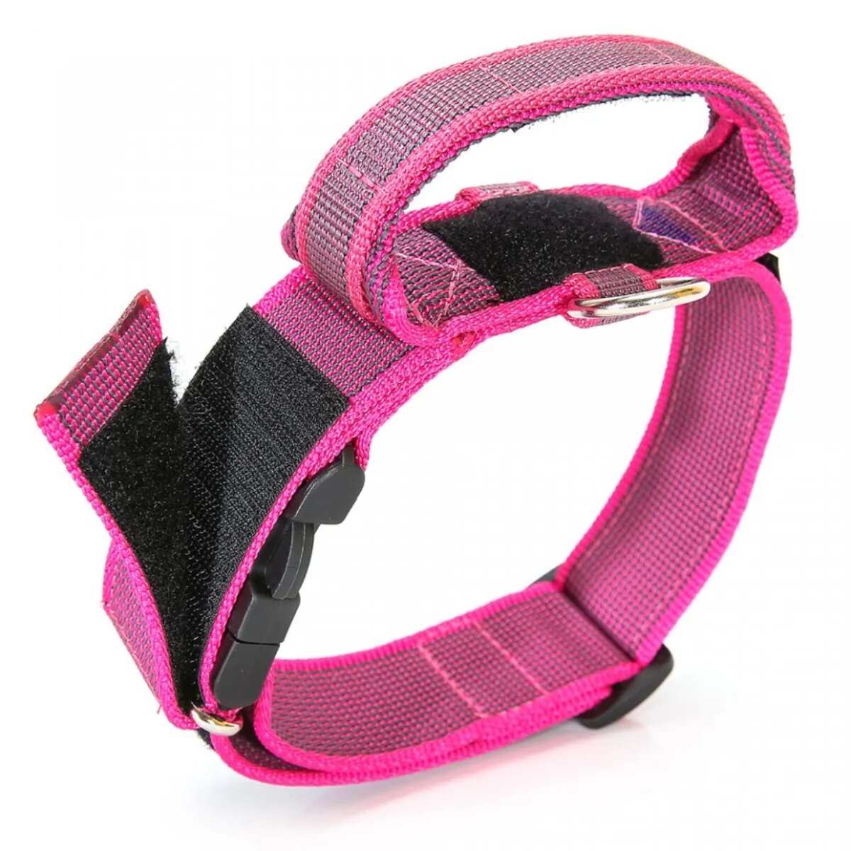 Julius-K9 Color & Gray zgardă ajustabilă cu mâner câini nylon 40mm x 38-53cm roz cu gri