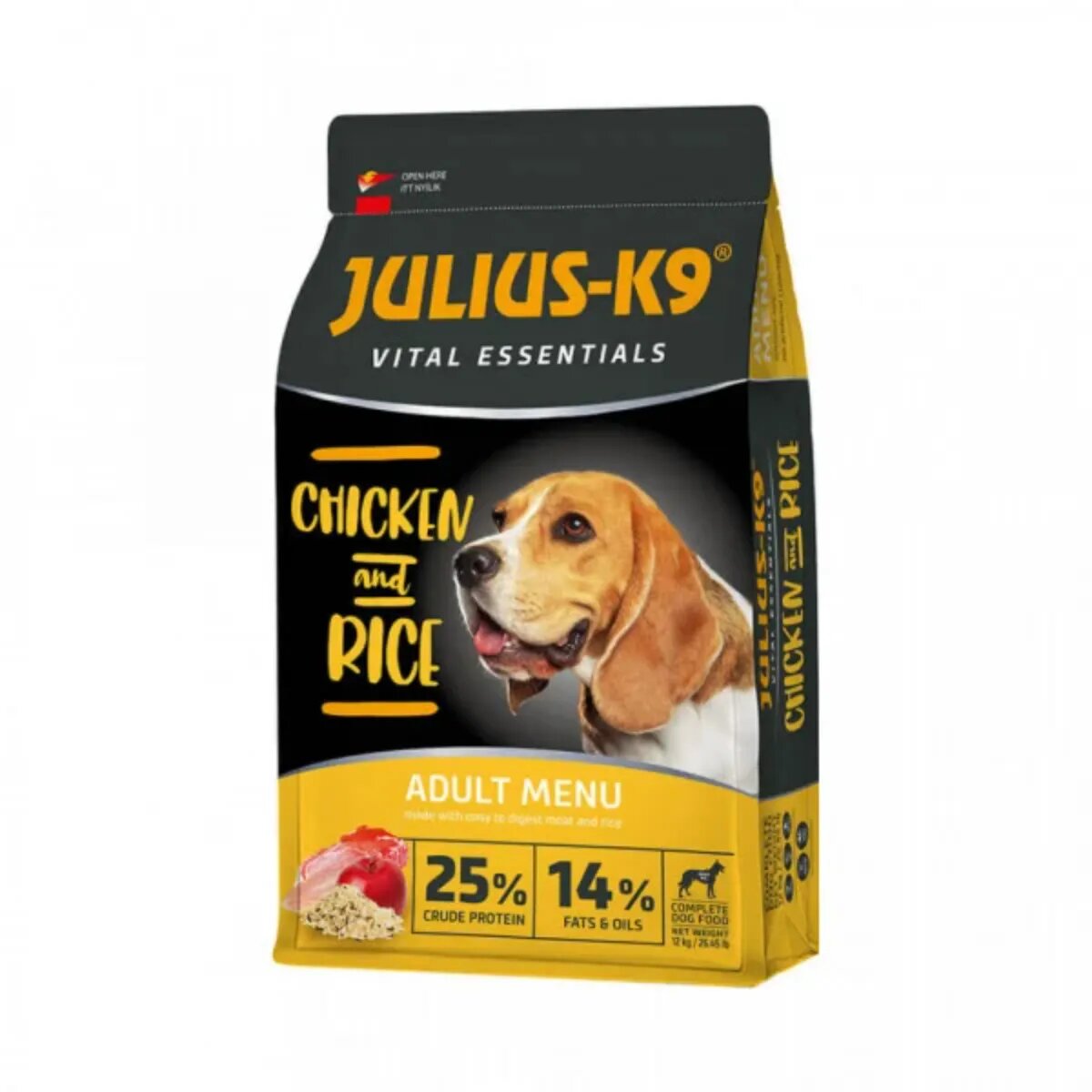Julius-K9 Hypoallergenic Adult Menu XS-XL Pui și Orez hrană uscată câini alergii 12kg