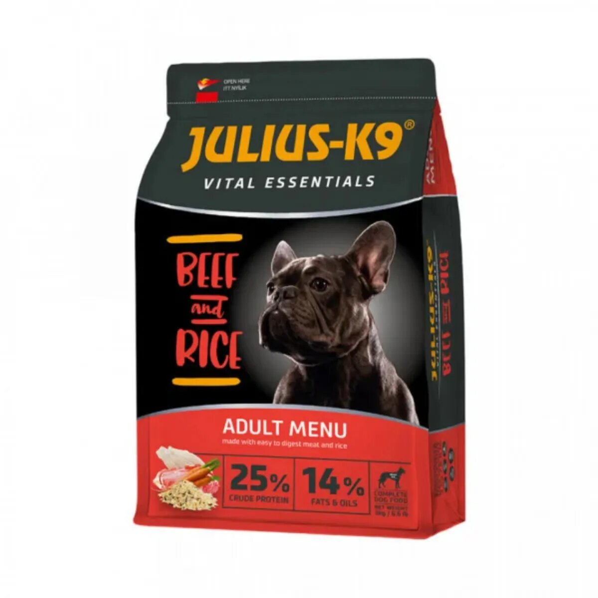 Julius-K9 Hypoallergenic Adult Menu XS-XL Vită și Orez hrană uscată câini alergii 12kg