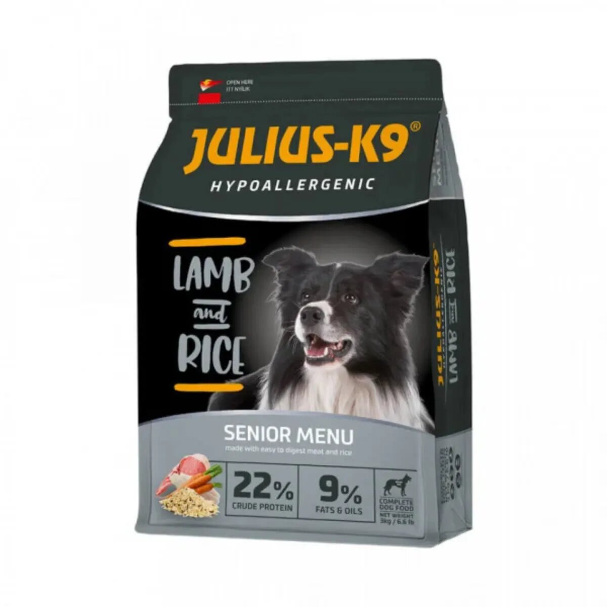 Julius-K9 Hypoallergenic Senior Menu XS-XL Miel și Orez hrană uscată câini senior alergii 12kg