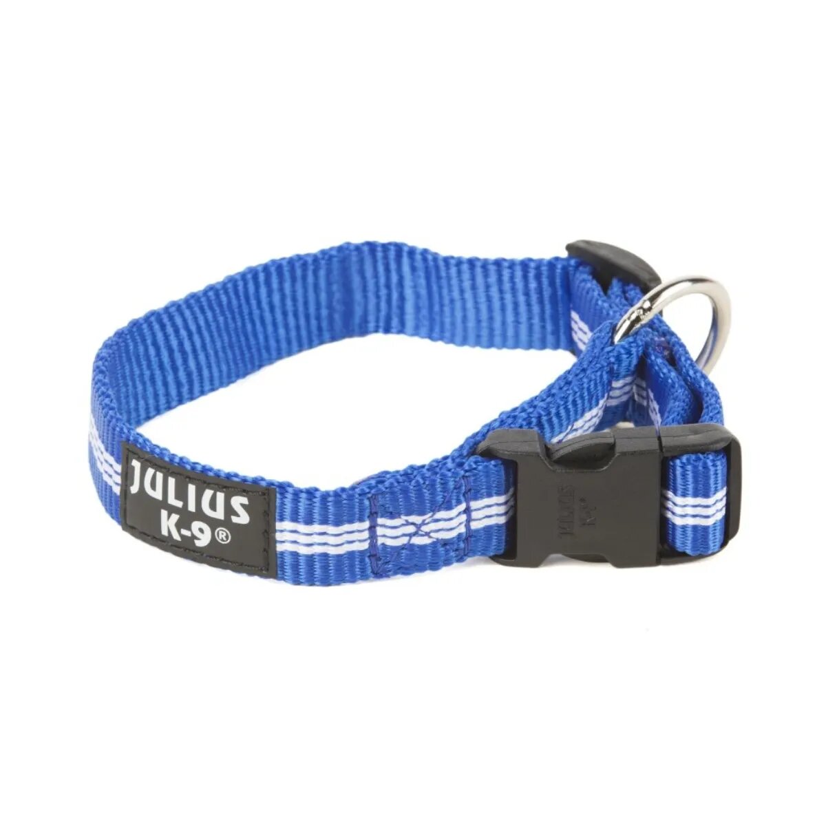 Julius-K9 IDC Tubular webbing zgardă ajustabilă fosforescentă câini nylon 19mm x 27-42cm albastru