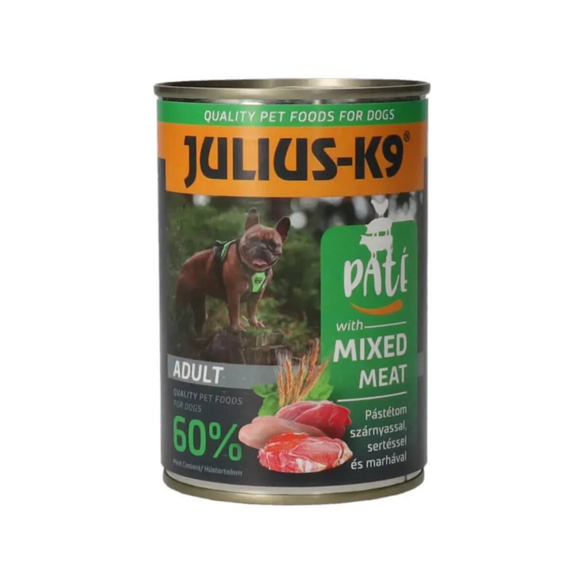 Julius-K9 Mixed Meet XS-XL Pasăre și Porc conservă hrană umedă câini (pate) 400g