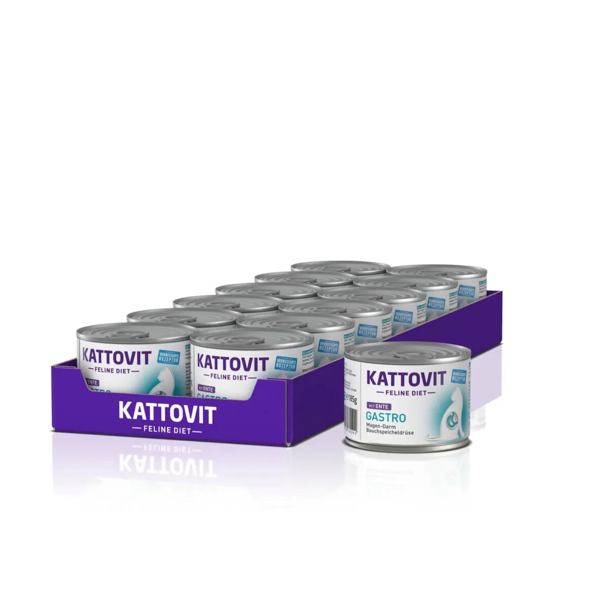 Kattovit Gastro Rață dietă veterinară conservă hrană umedă pisici sistem digestiv (în aspic) bax 185g x 12buc