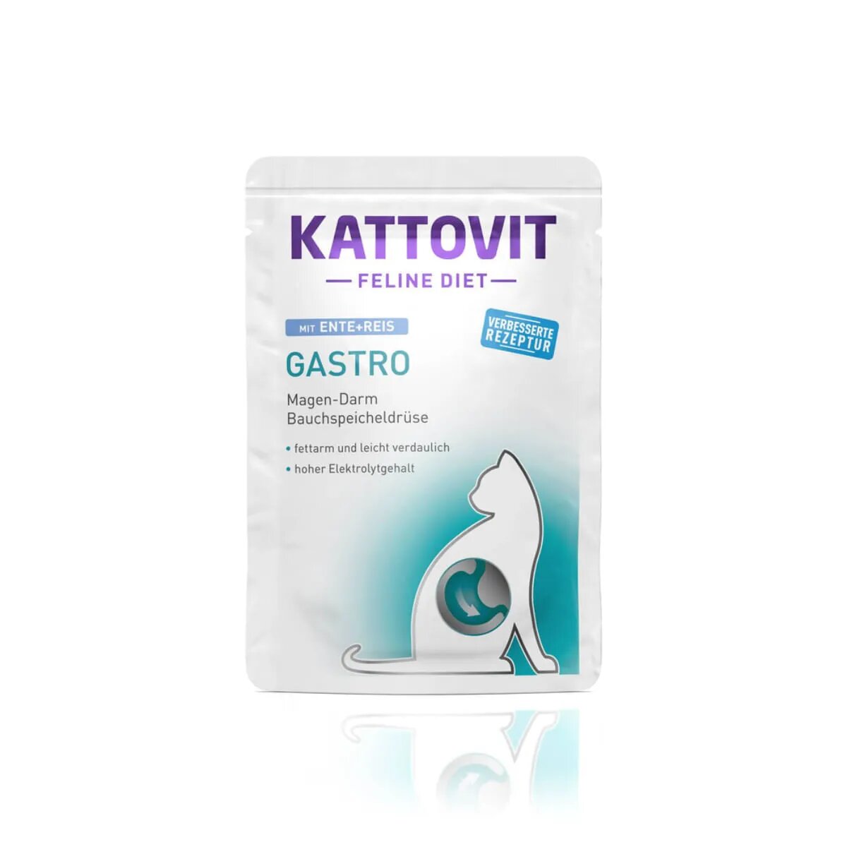 Kattovit Gastro Rață și Orez dietă veterinară plic hrană umedă pisici sistem digestiv (în sos) 85g