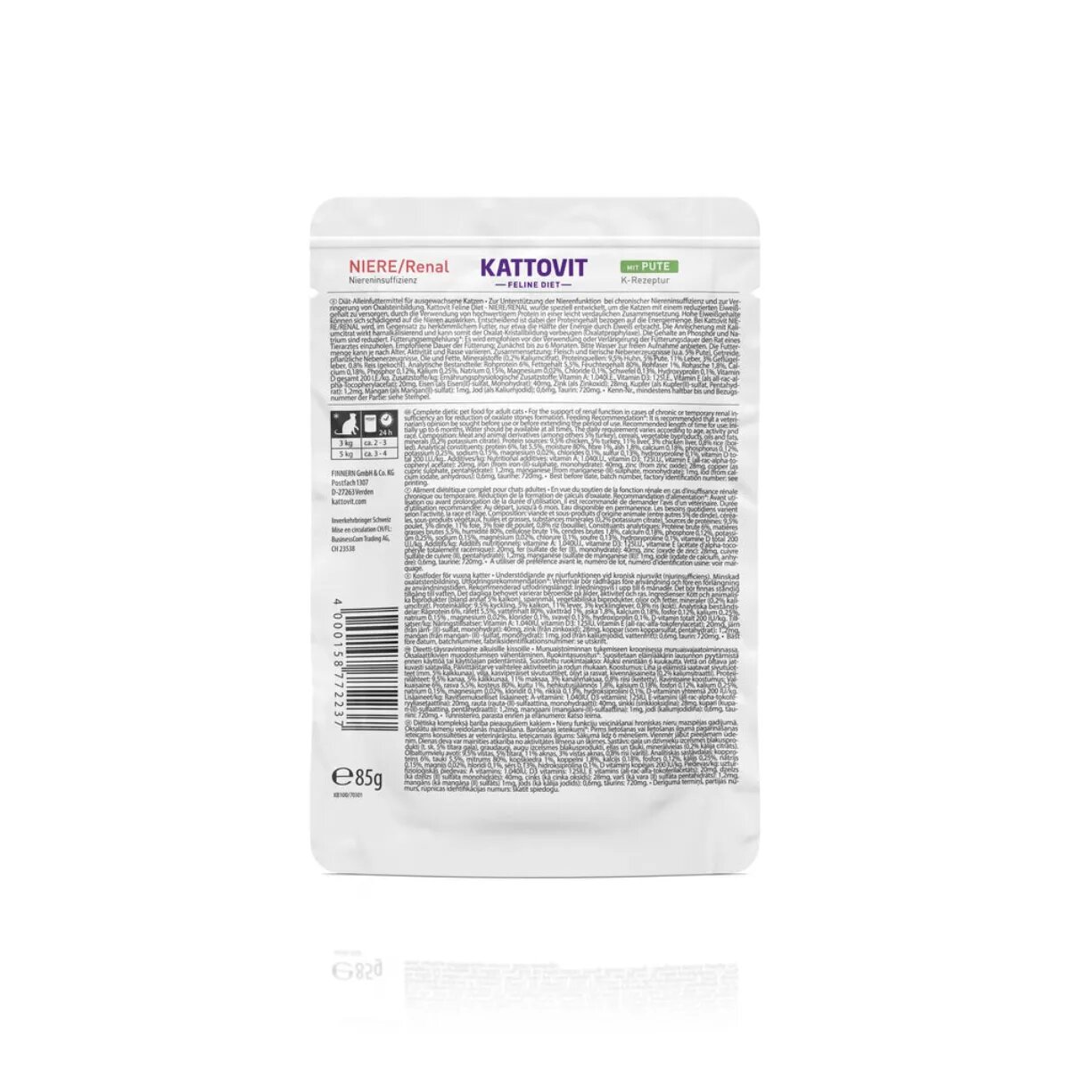 Kattovit Renal Curcan dietă veterinară plic hrană umedă pisici sistem renal (în sos) bax 85g x 24buc
