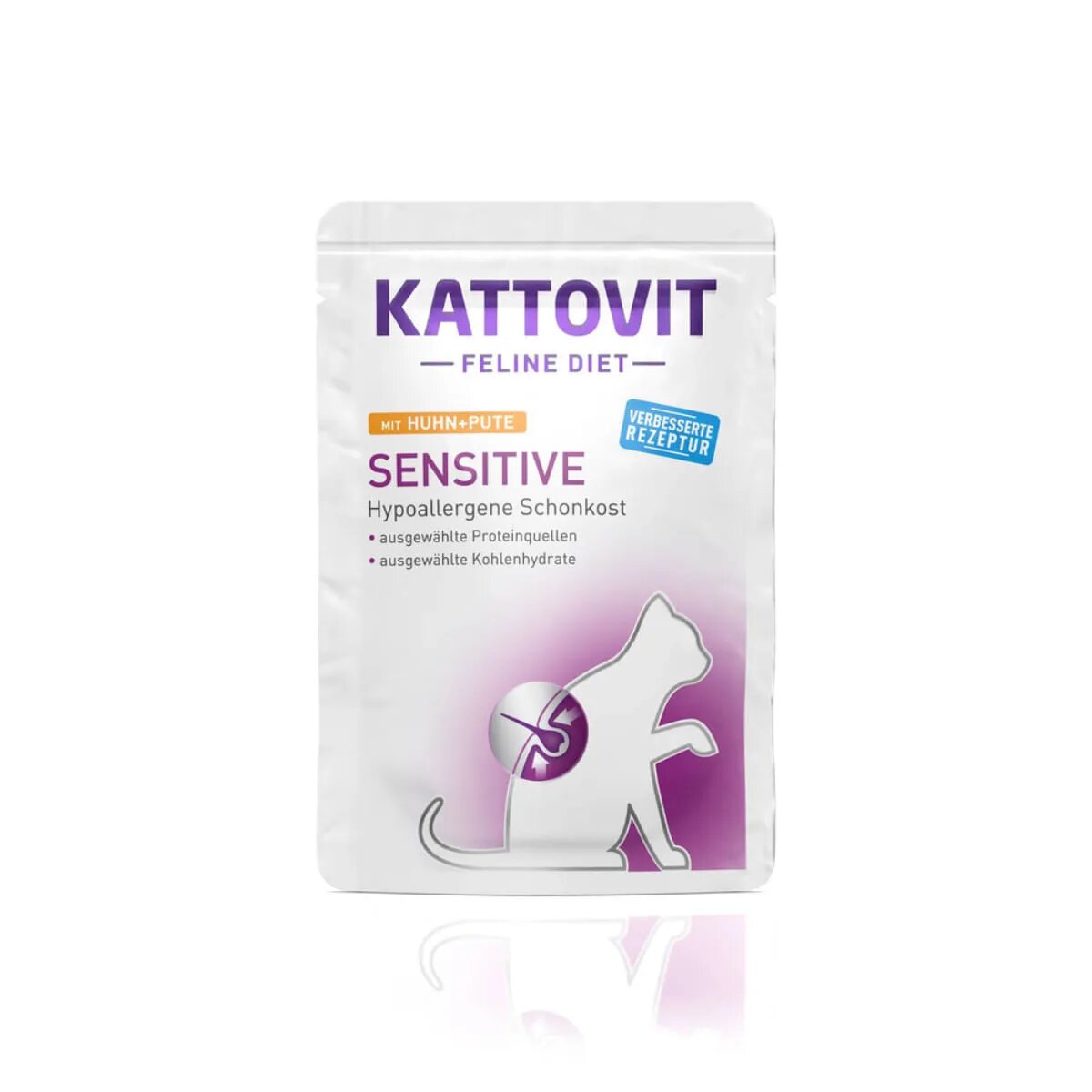 Kattovit Sensitive Pui și Curcan dietă veterinară plic hrană umedă pisici alergii (în sos) 85g