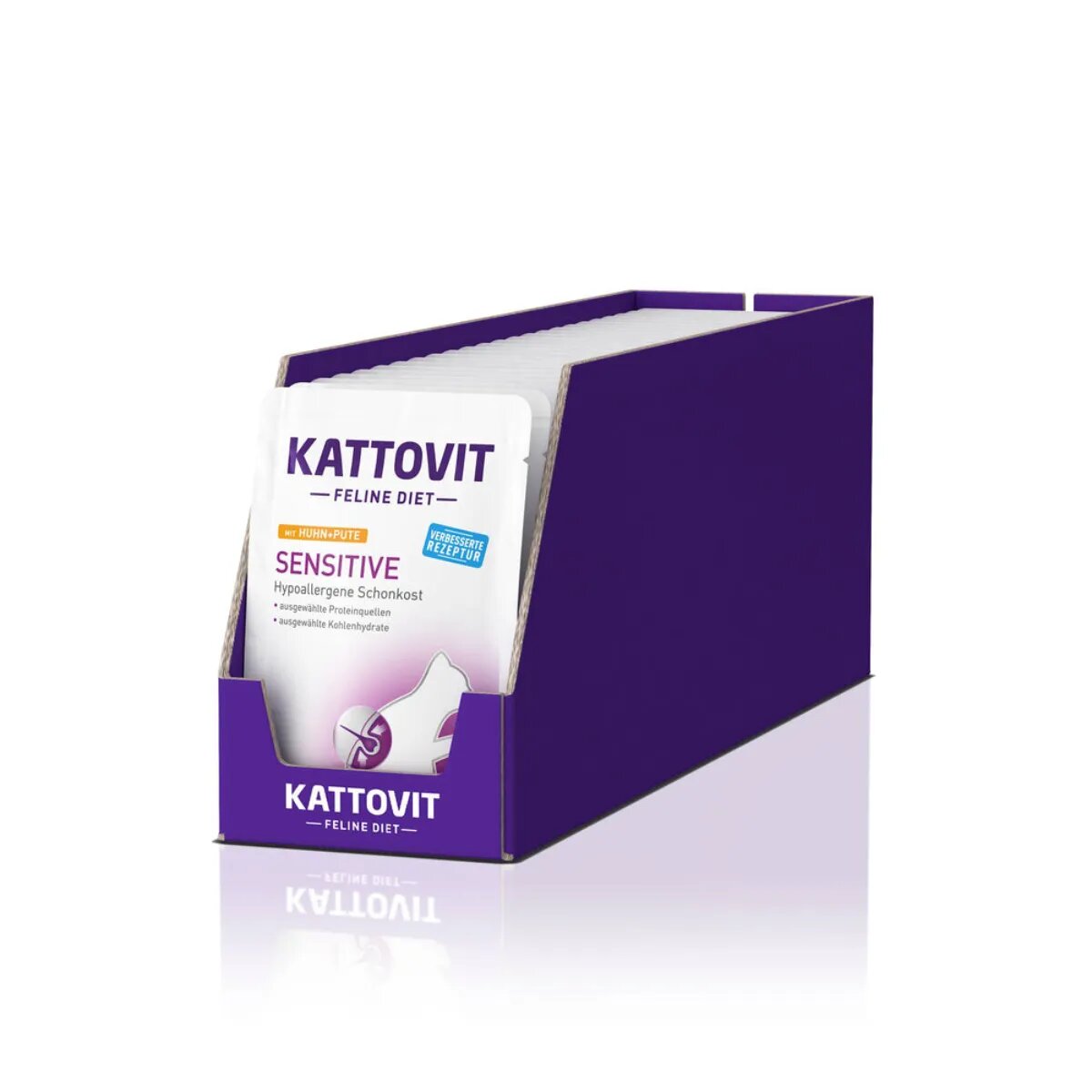 Kattovit Sensitive Pui și Curcan dietă veterinară plic hrană umedă pisici alergii (în sos) bax 85g x 24buc