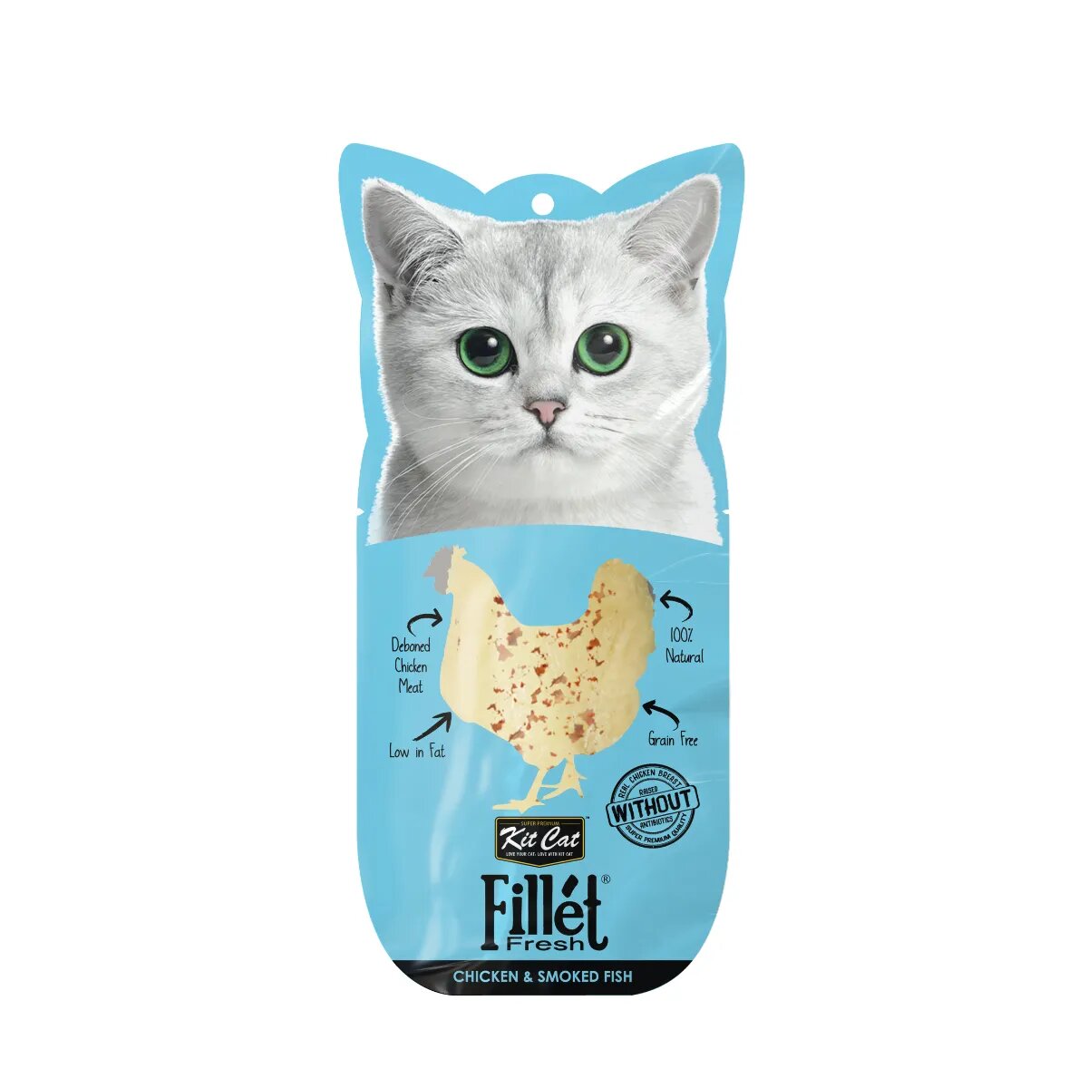 KIT CAT Fillet Fresh Pui și Pește plic recompense fără cereale pisici piele & blană 30g