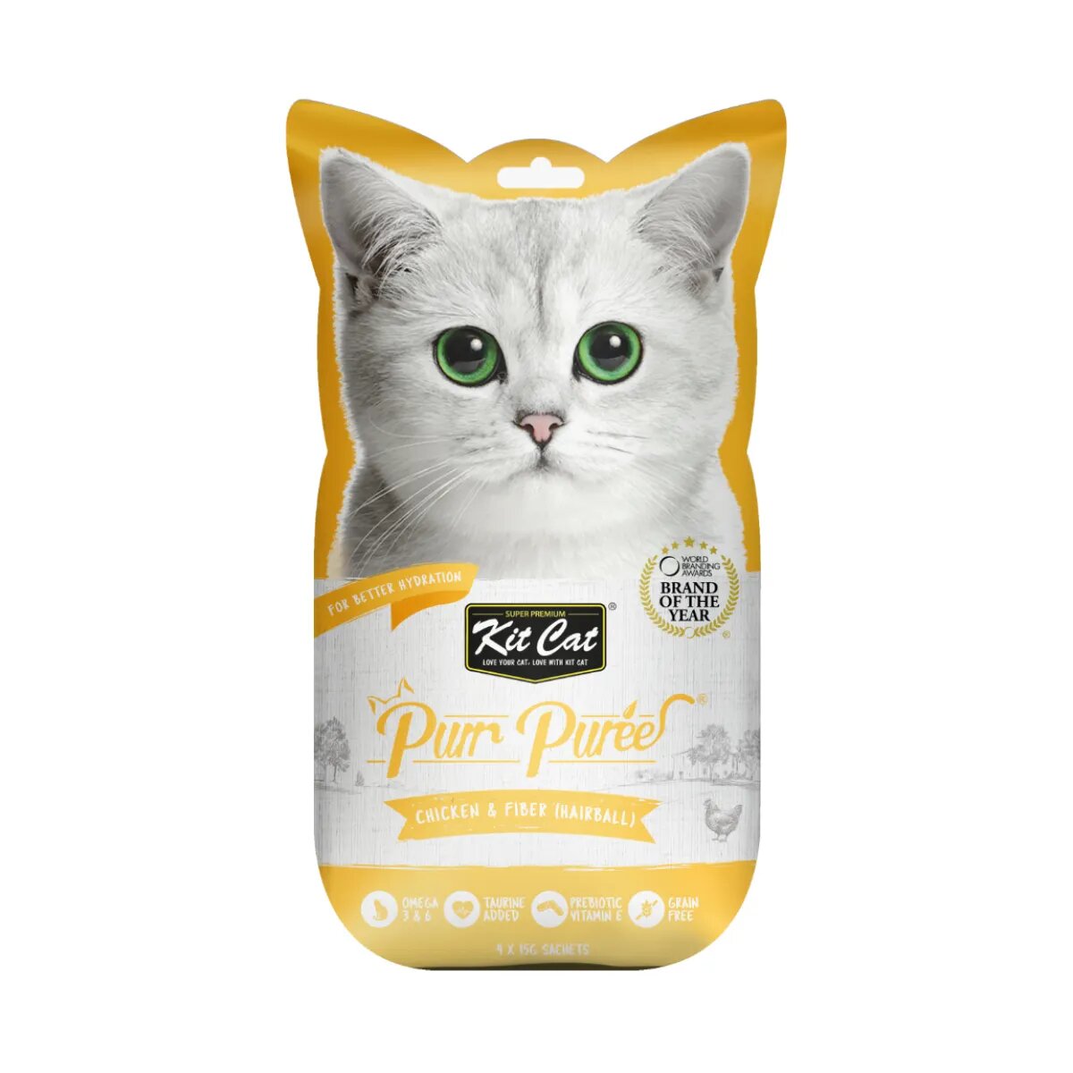 KIT CAT Purr Puree Hairball Pui plic punguță recompense fără cereale pisici limitarea ghemurilor de blană (piure) 15g x 4buc