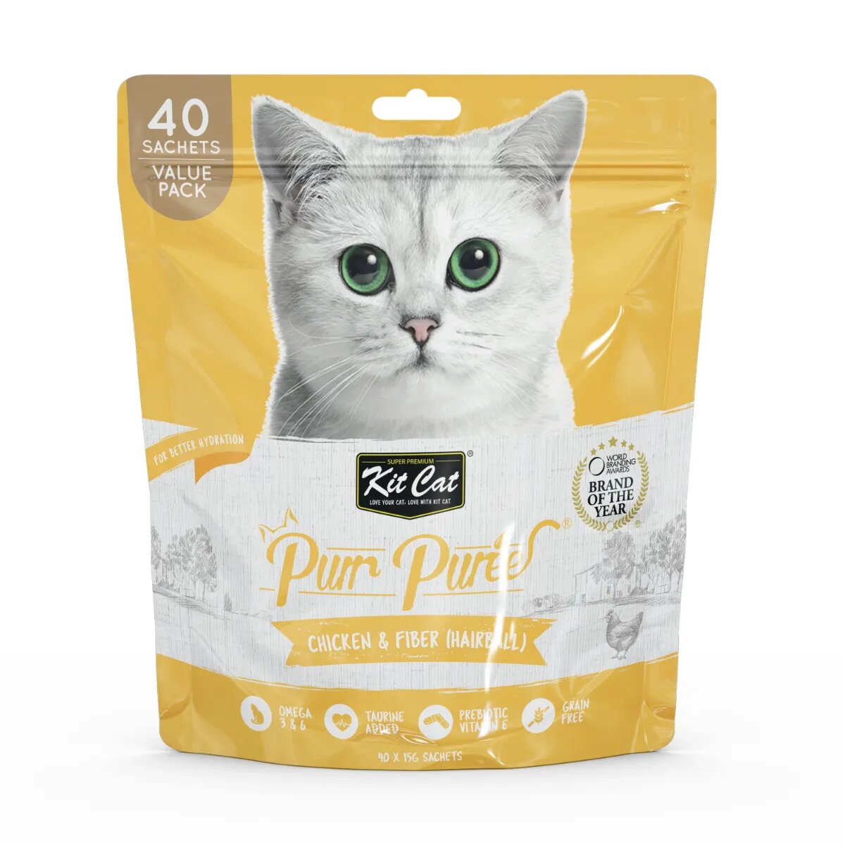 KIT CAT Purr Puree Hairball Pui plic punguță recompense fără cereale pisici limitarea ghemurilor de blană (piure) multipack 15g x 40buc