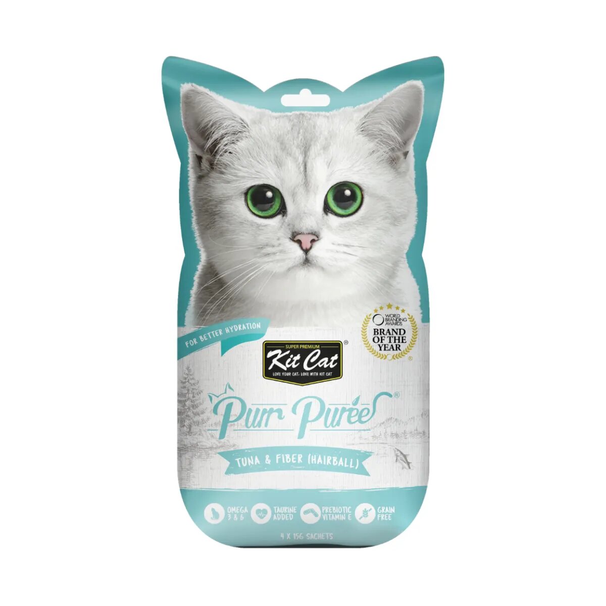 KIT CAT Purr Puree Hairball Ton plic punguță recompense fără cereale pisici limitarea ghemurilor de blană (piure) 15g x 4buc