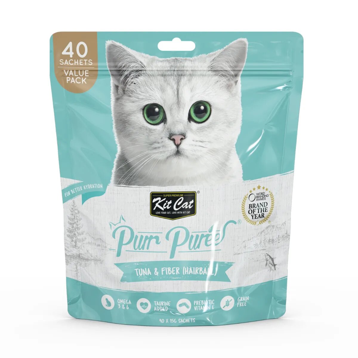 KIT CAT Purr Puree Hairball Ton plic punguță recompense fără cereale pisici limitarea ghemurilor de blană (piure) multipack 15g x 40buc