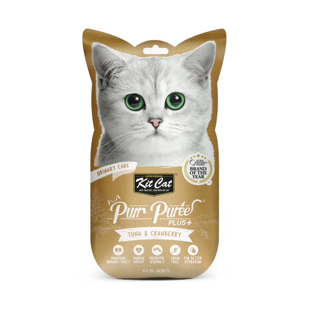 KIT CAT Purr Puree Plus Urinary Care Ton plic punguță recompense funcționale fără cereale pisici sistem urinar (piure) 15g x 4buc