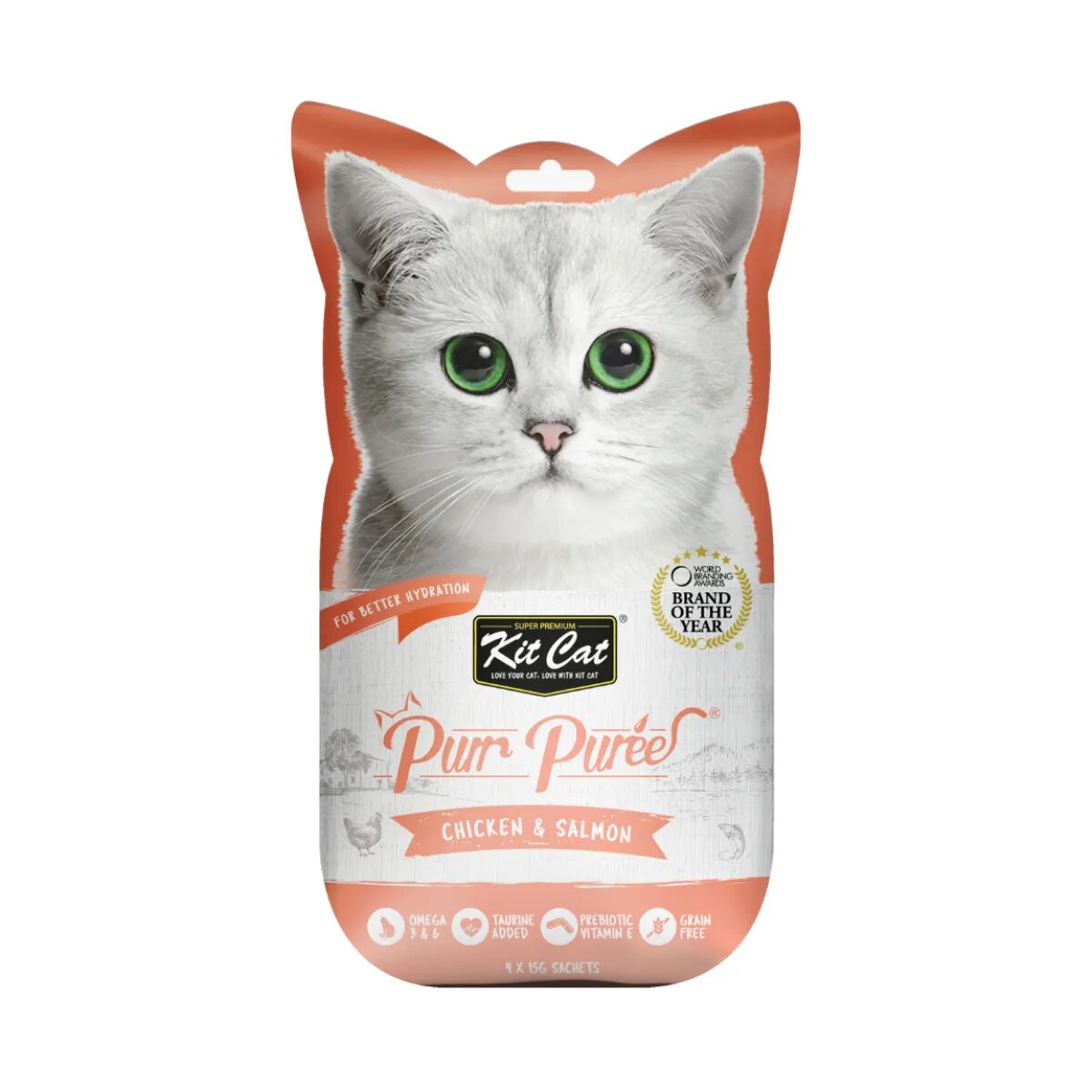KIT CAT Purr Puree Pui și Somon plic punguță recompense fără cereale pisici (piure) 15g x 4buc