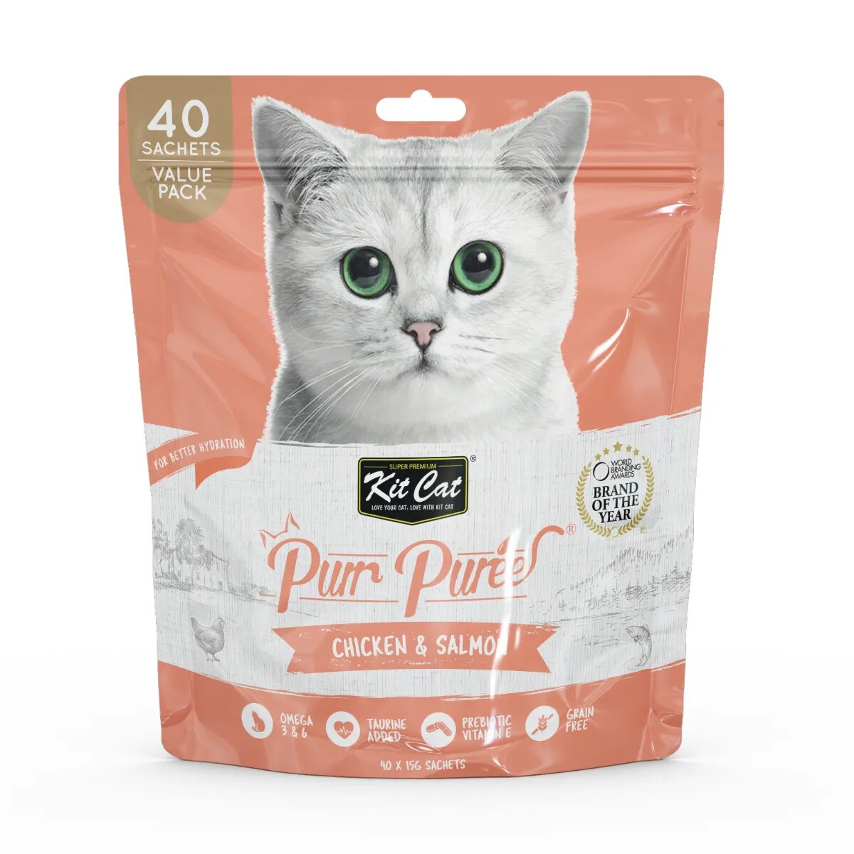 KIT CAT Purr Puree Pui și Somon plic punguță recompense fără cereale pisici (piure) multipack 15g x 40buc