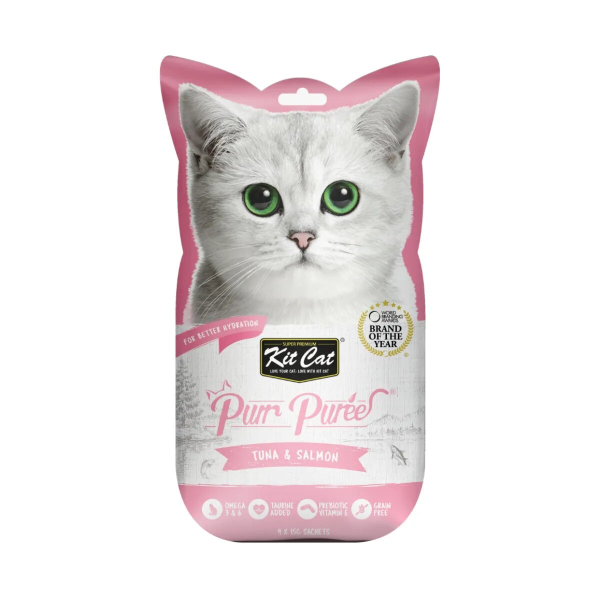 KIT CAT Purr Puree Ton și Somon plic punguță recompense fără cereale pisici (piure) 15g x 4buc
