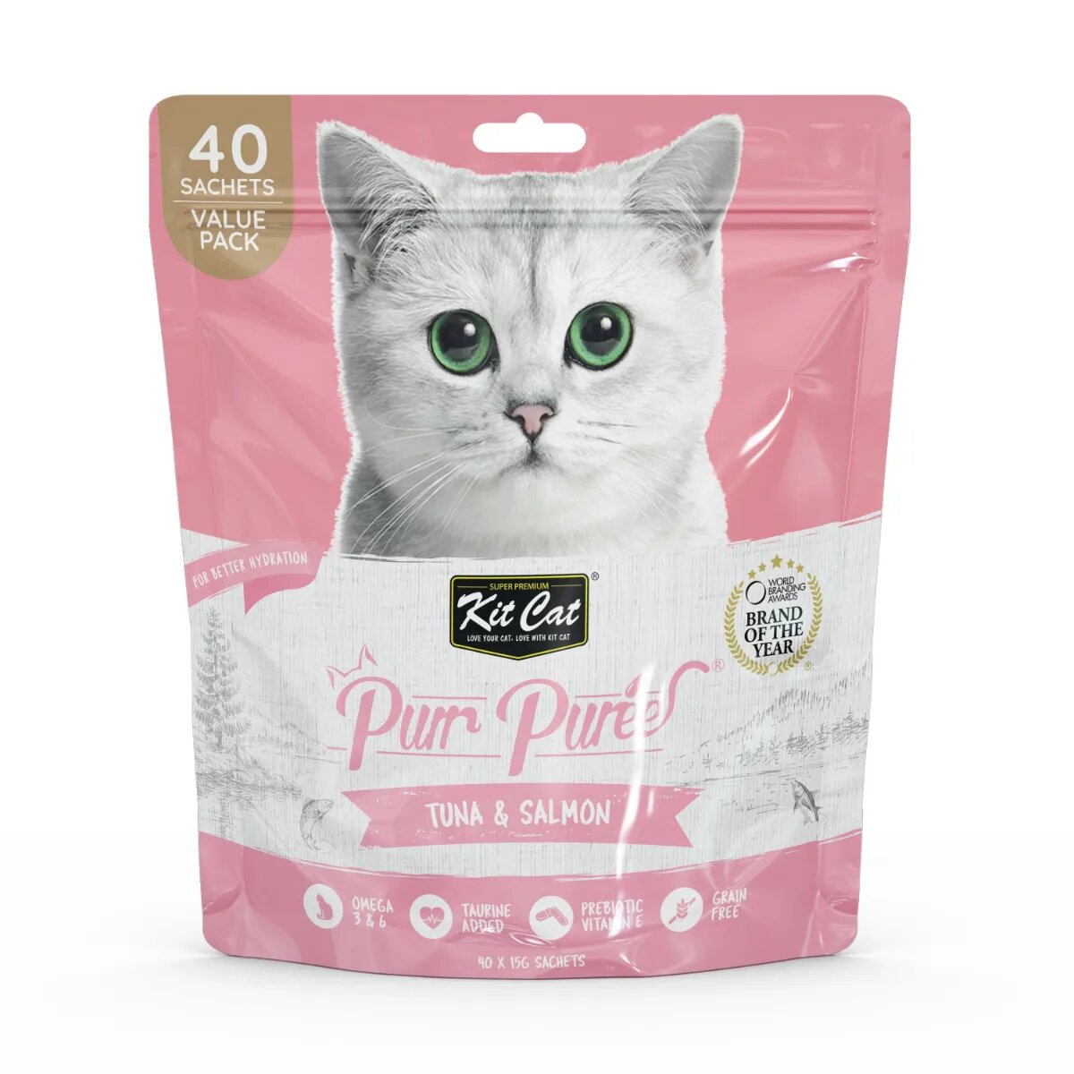 KIT CAT Purr Puree Ton și Somon plic punguță recompense fără cereale pisici (piure) multipack 15g x 40buc