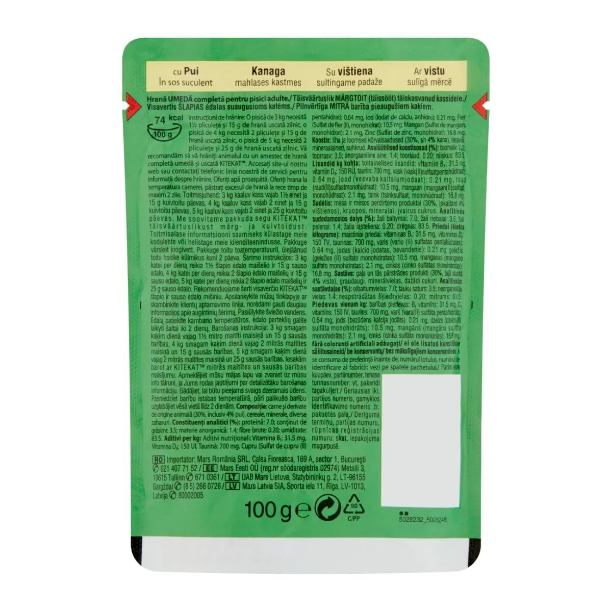 Kitekat Natural Vitality Pui plic hrană umedă pisici (în sos) 85 g