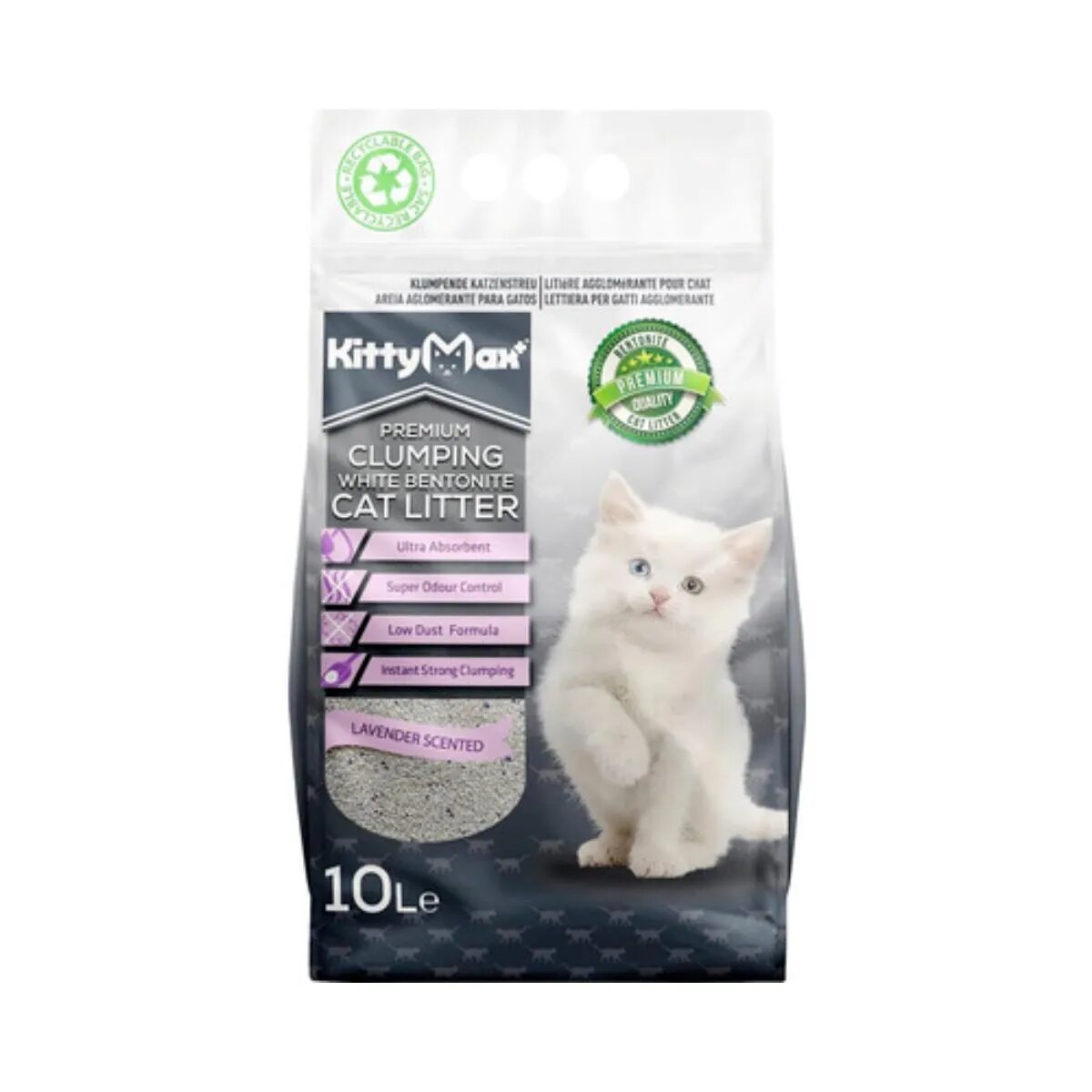 KittyMax Lavanda așternut igienic pisici granule bentonită aglomerant fără praf 10l