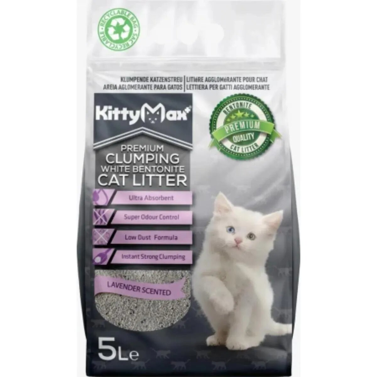KittyMax Lavanda așternut igienic pisici granule bentonită aglomerant fără praf 5l