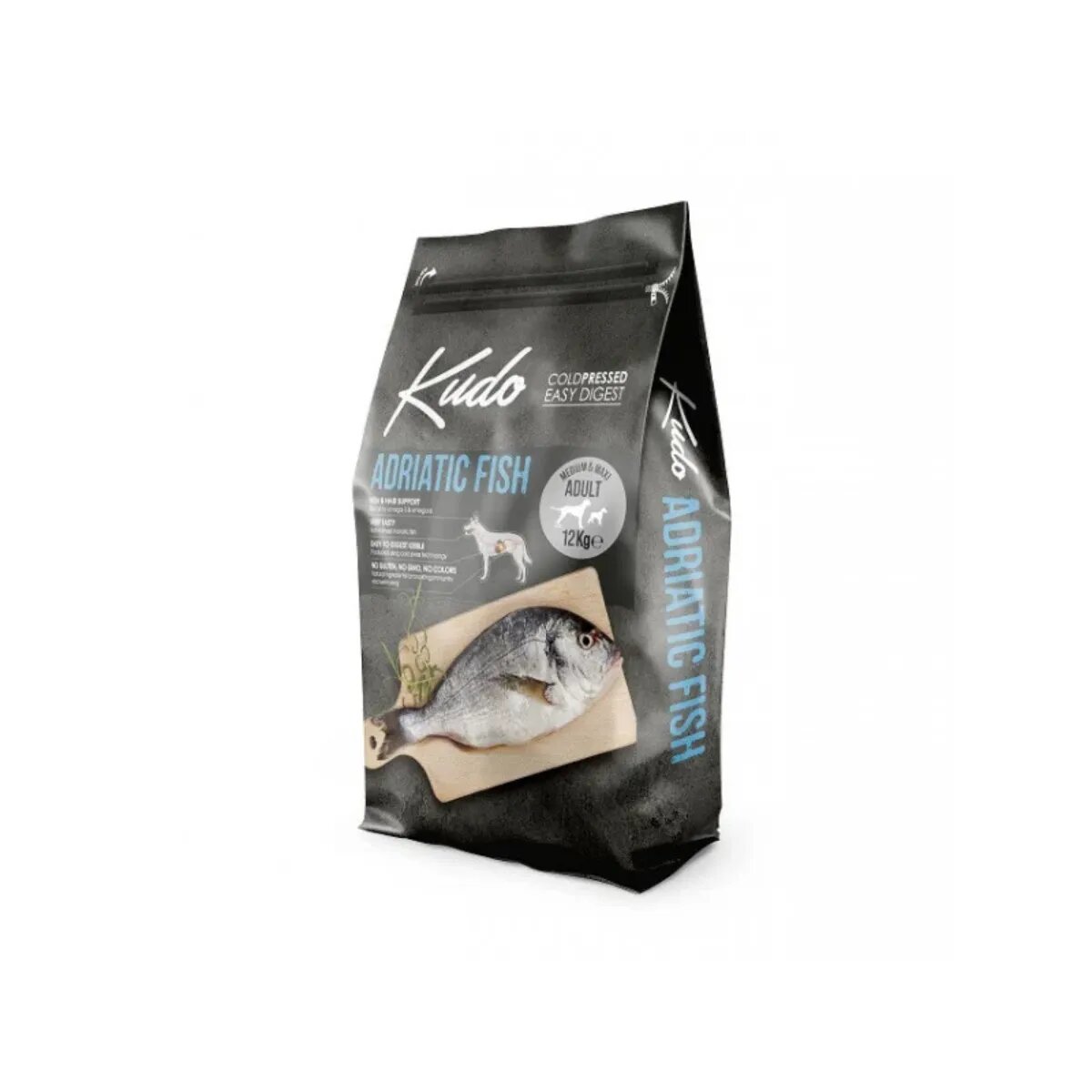 Kudo Medium And Maxi Breed M-XL Pește hrană uscată conținut redus cereale câini presată la rece 12kg