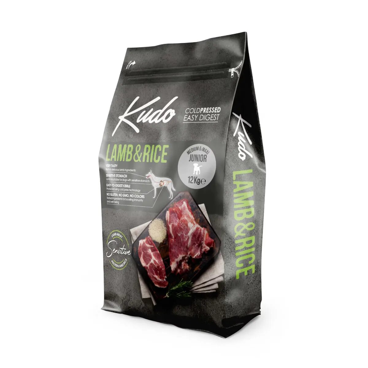 Kudo Medium And Maxi Junior M-XL Miel și Orez hrană uscată conținut redus cereale câini junior presată la rece 12kg