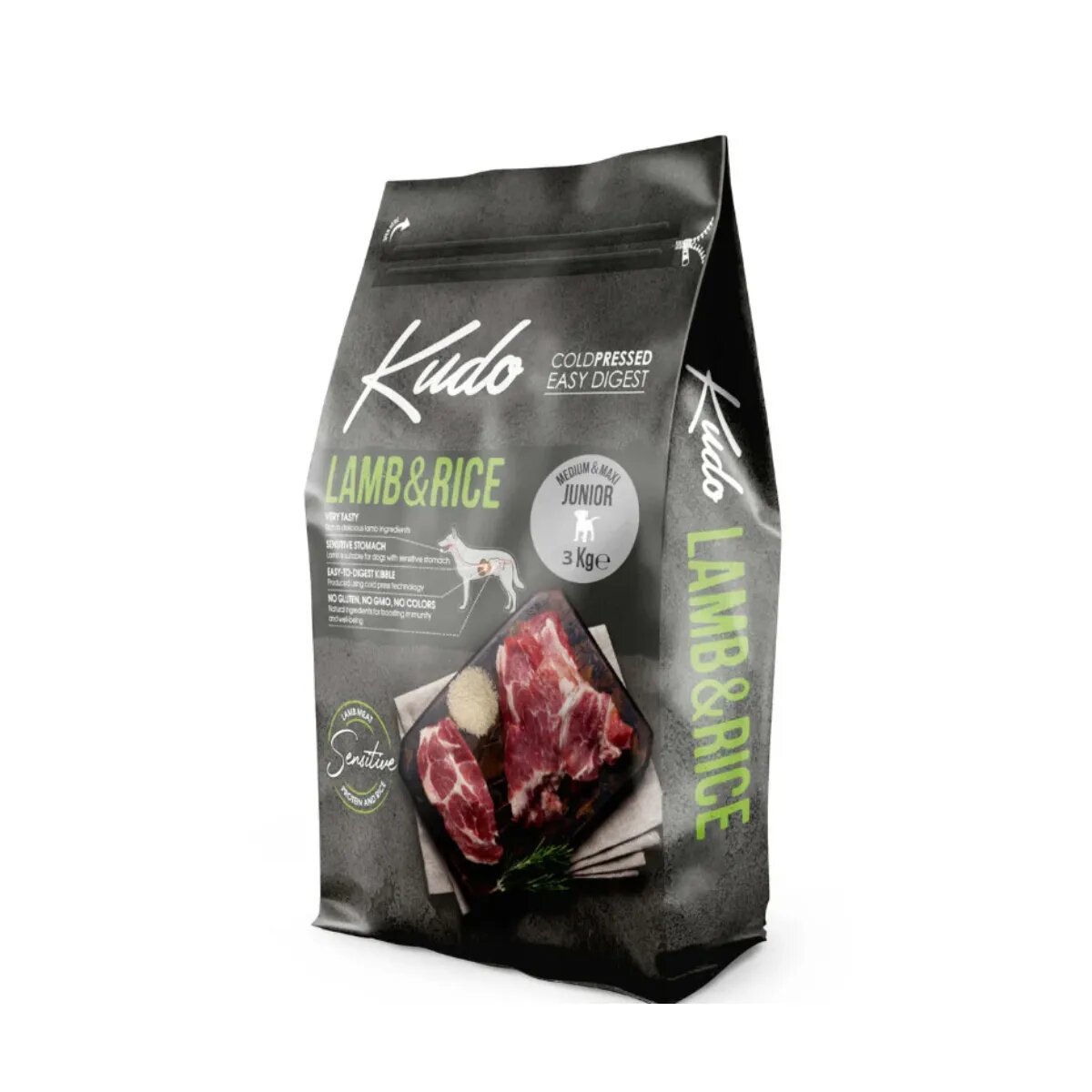 Kudo Medium And Maxi Junior M-XL Miel și Orez hrană uscată conținut redus cereale câini junior presată la rece 3kg
