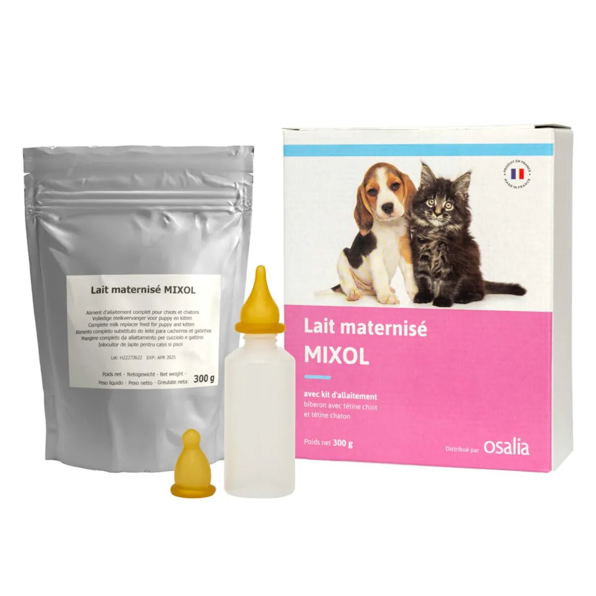 LAB MOUREAU MIXOL lapte maternal cu Kit biberon și tetină cutie înlocuitor lapte matern câini și pisici 300g