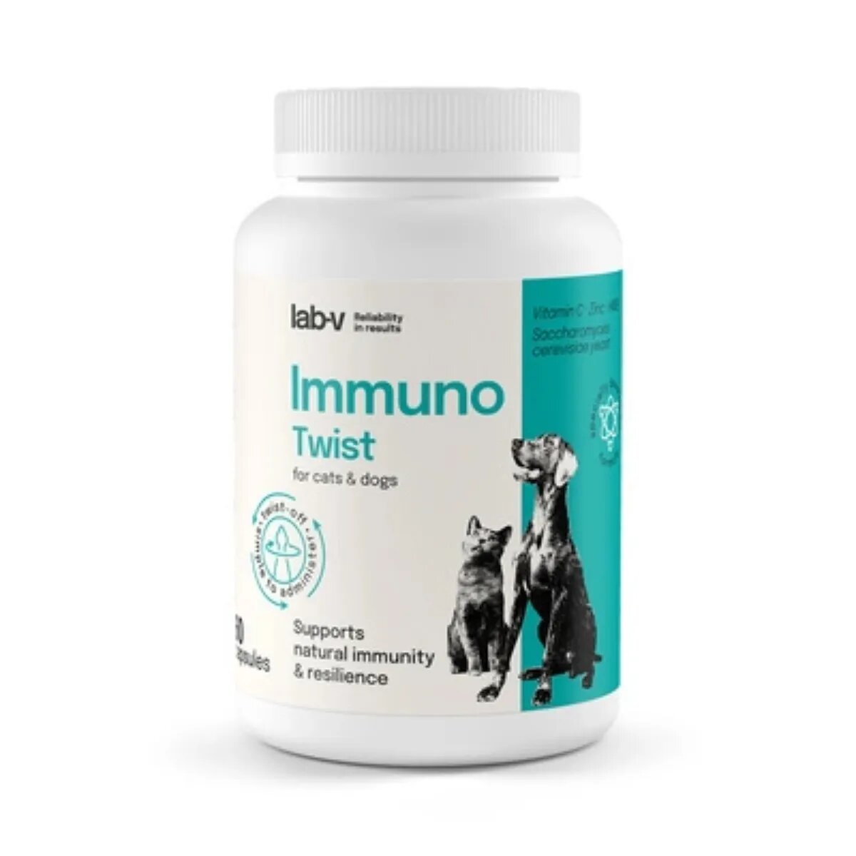 LAB-V Immuno Twist XS-XL supliment sistem imunitar câini și pisici flacon 60 capsule