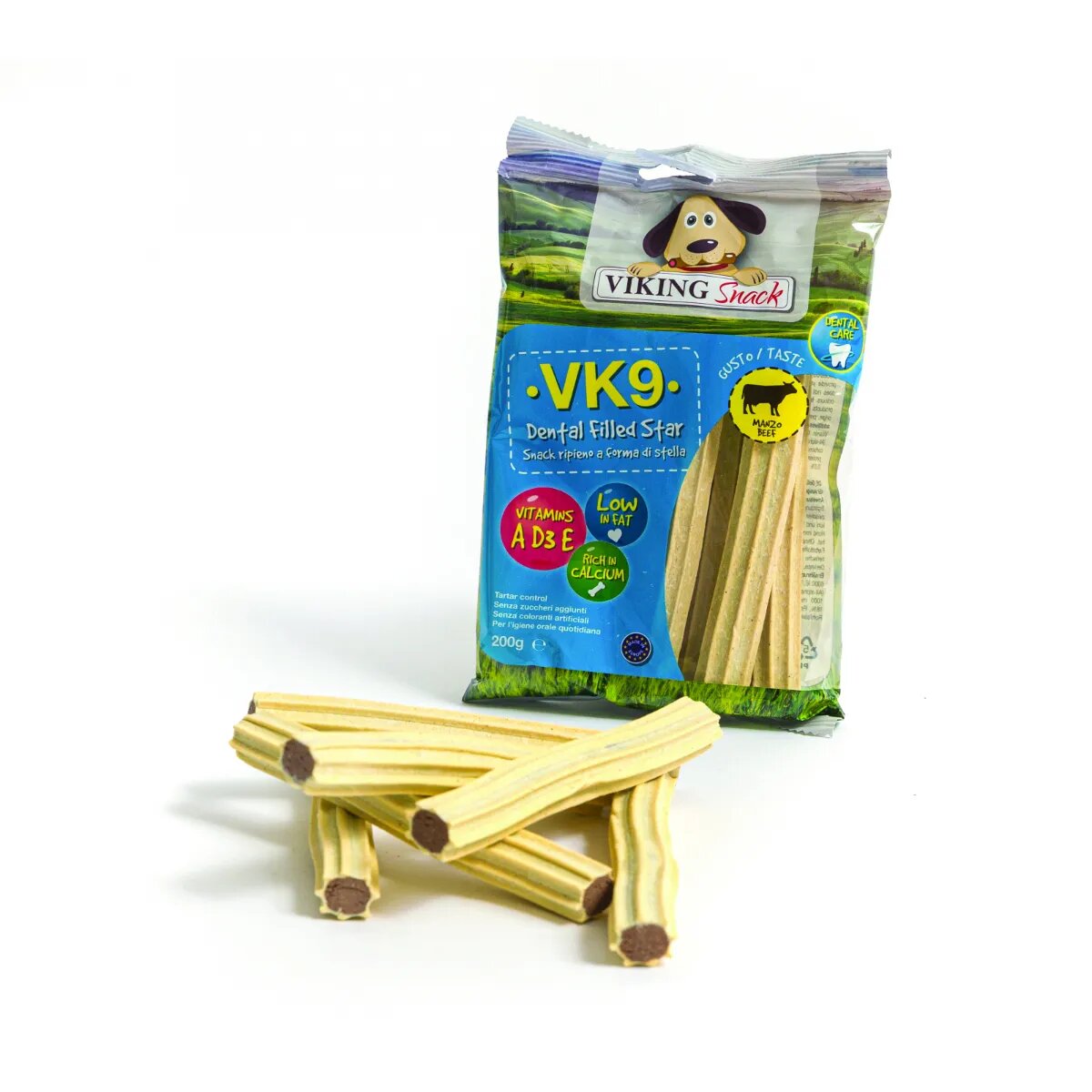 Leopet Viking Dental Filled Star XS-XL Vită punguță recompense câini 200g