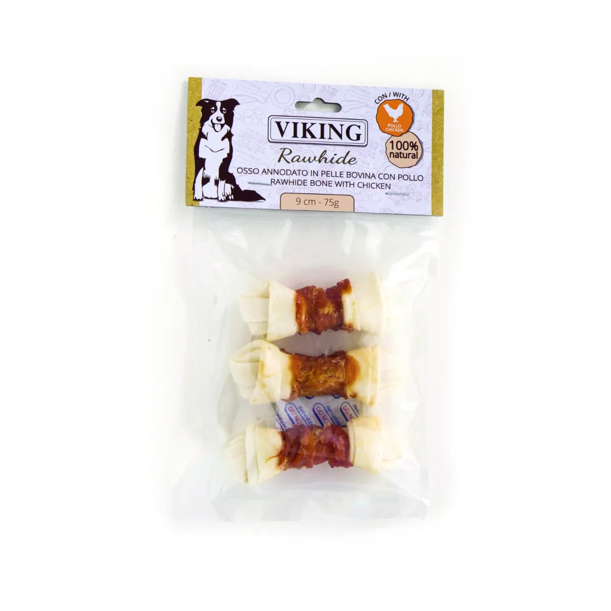 Leopet Viking Rawhide Bone with Chicken XS-M Pui și Vită punguță recompense fără cereale câini 75g