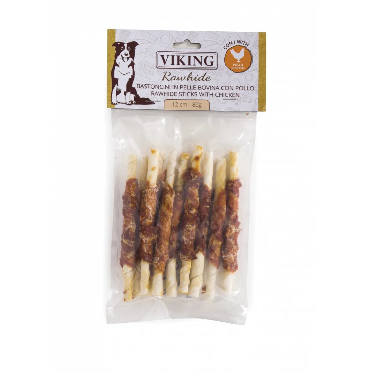 Leopet Viking Rawhide Sticks with Chicken M Pui și Vită punguță recompense fără cereale câini 80g