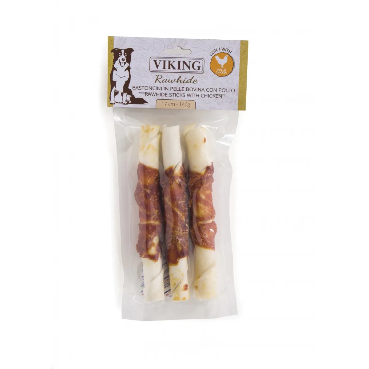 Leopet Viking Rawhide Sticks with Chicken M-XL Pui și Vită punguță recompense fără cereale câini 140g