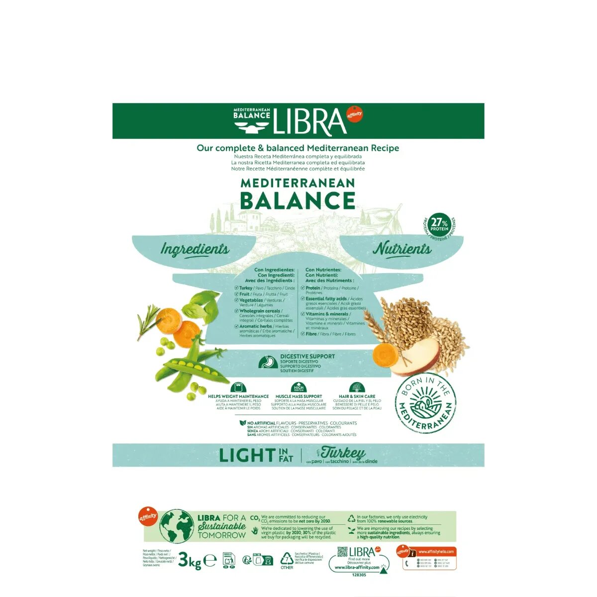 Libra Mediterranean Balance Light in Fat XS-XL Curcan hrană uscată câini obezitate 12kg
